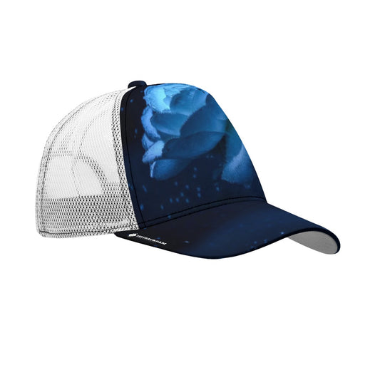 All-Over Print Black Buckle Peaked Mesh Cap With Box