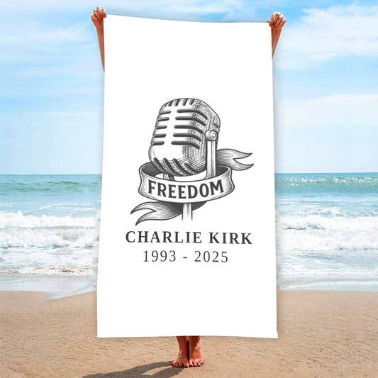 Adult Beach towel Vertical Style For the USA|320GSM - Charlie Kirk Freedom Microphone Collection