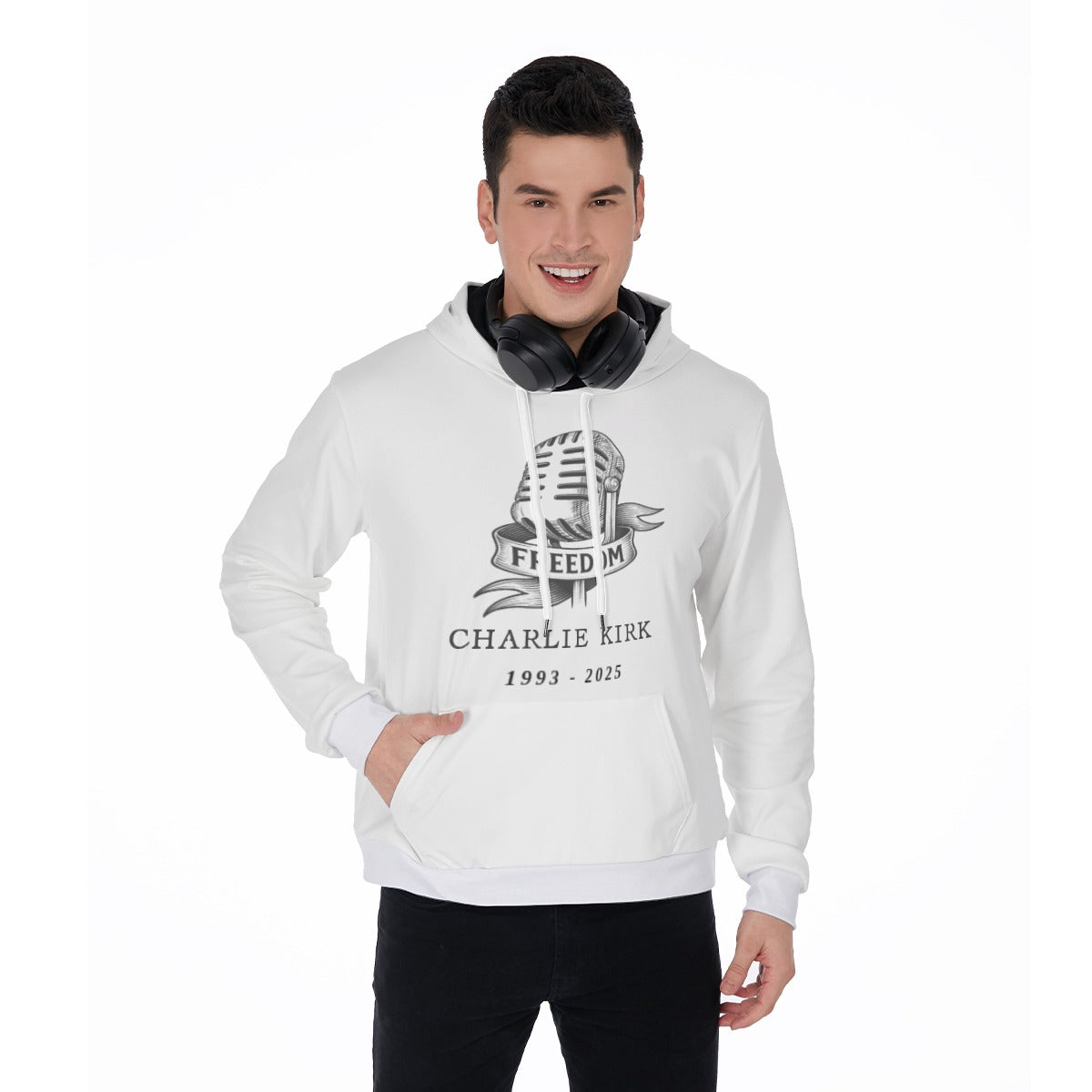 All-Over Print Men's Micro Fleece Hoodie - Charlie Kirk Freedom Microphone Collection