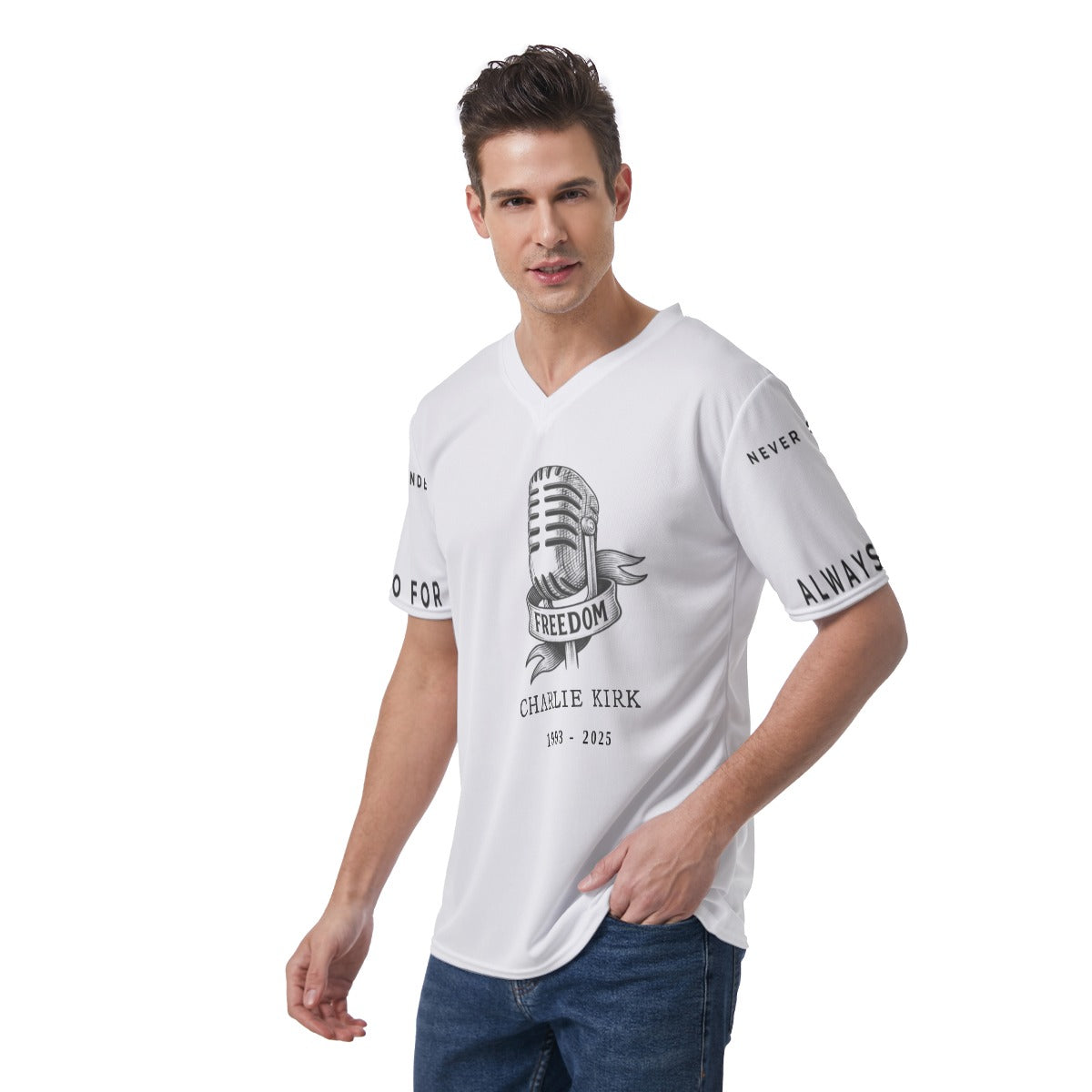 All-Over Print Men's V-Neck T-Shirt - Charlie Kirk Freedom Microphone Collection