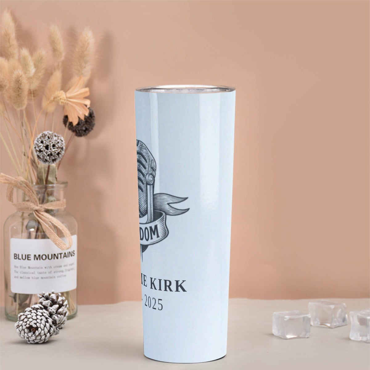 Skinny Tumbler Stainless Steel with Lids 30OZ - Charlie Kirk Freedom Microphone Collection