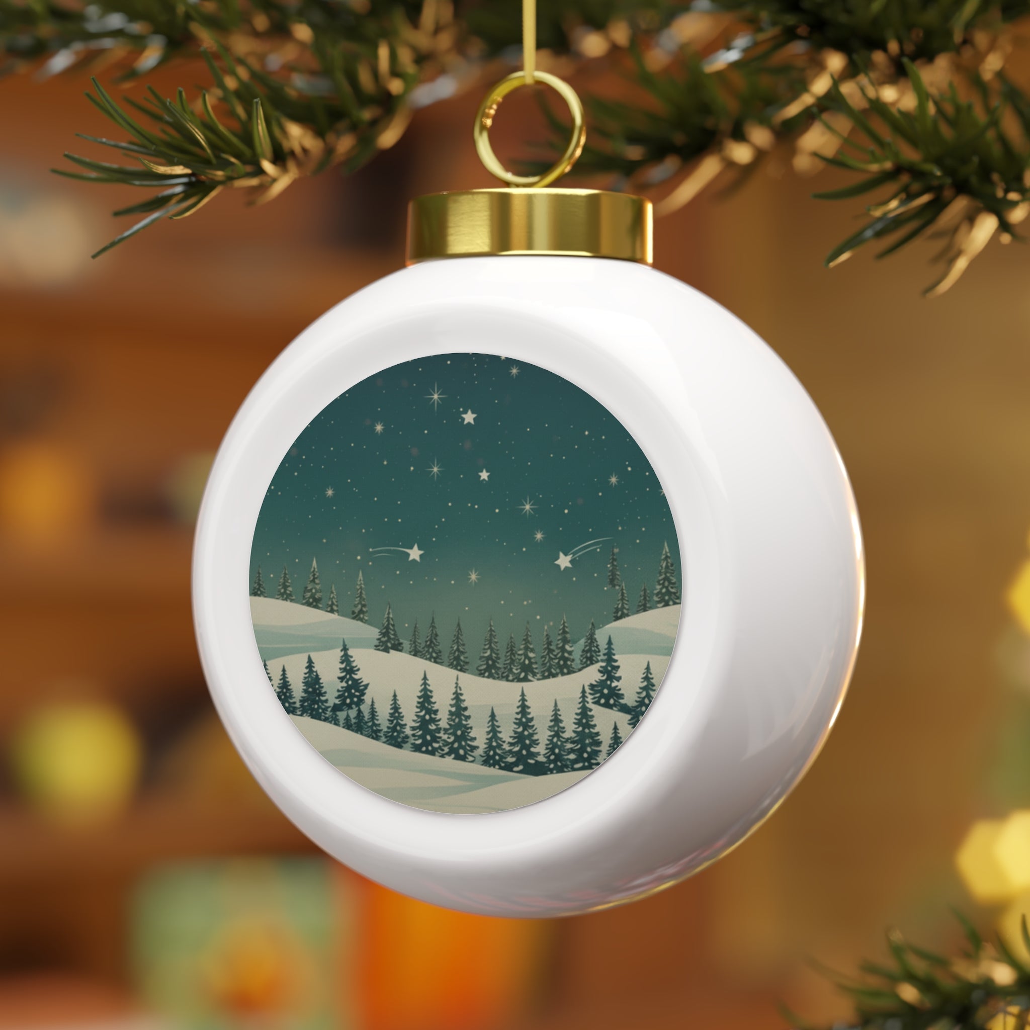 Winter Night Landscape Christmas Ornament - Christmas Holiday Collection