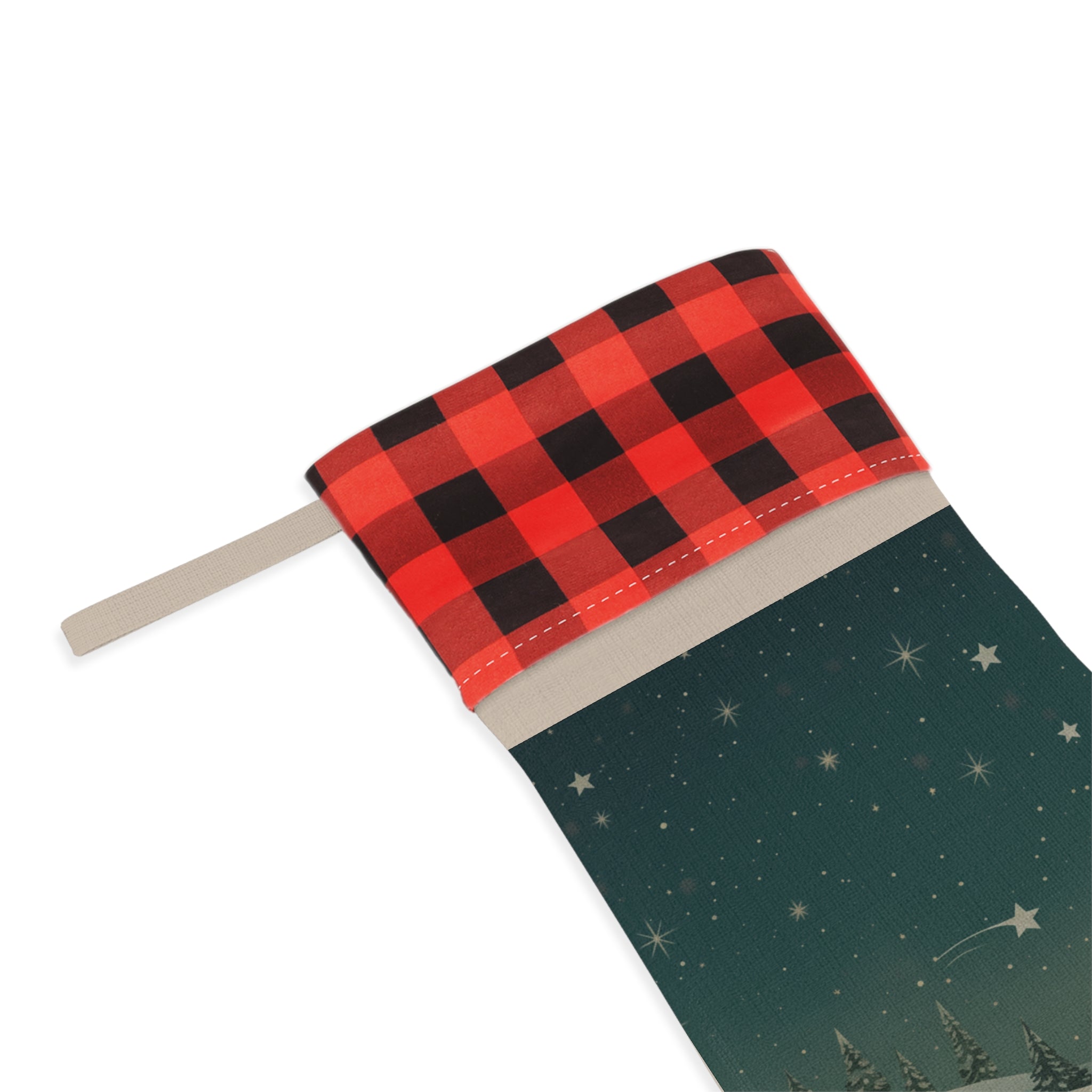 Plaid Cuff Winter Night Christmas Stocking - Christmas Holiday Collection