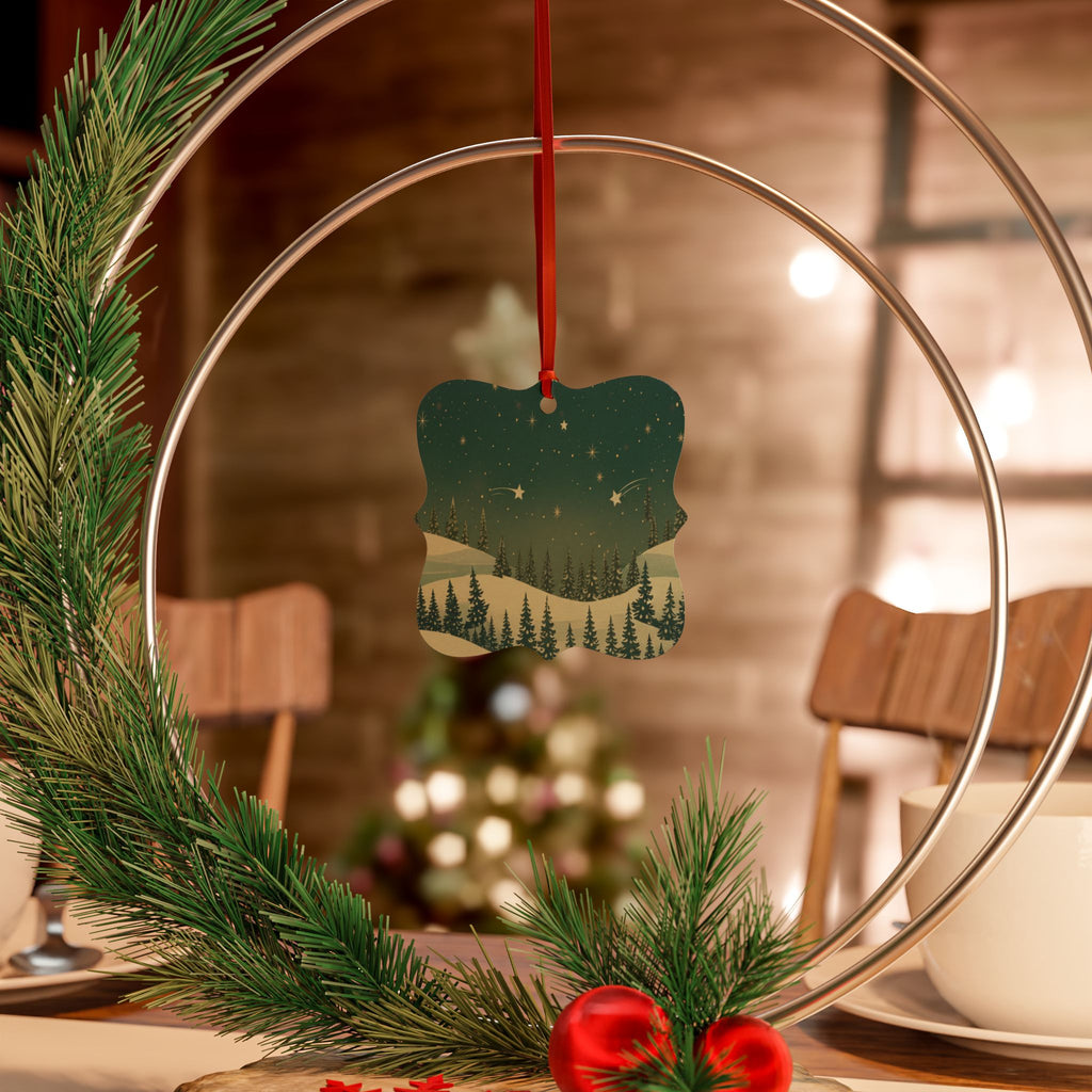 Snowy Pine Forest Aluminum Ornament - Christmas Holiday Collection