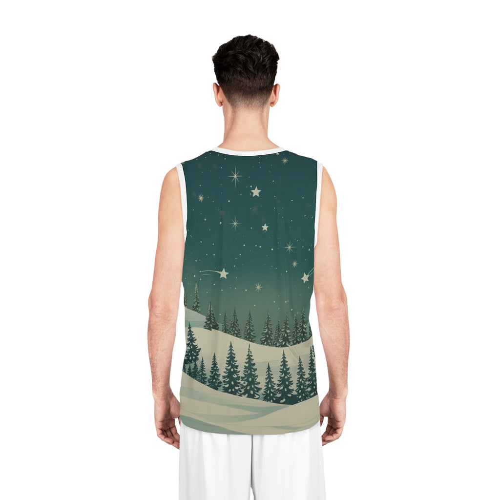 Winter Pine Forest Basketball Jersey - Christmas Holiday Collection