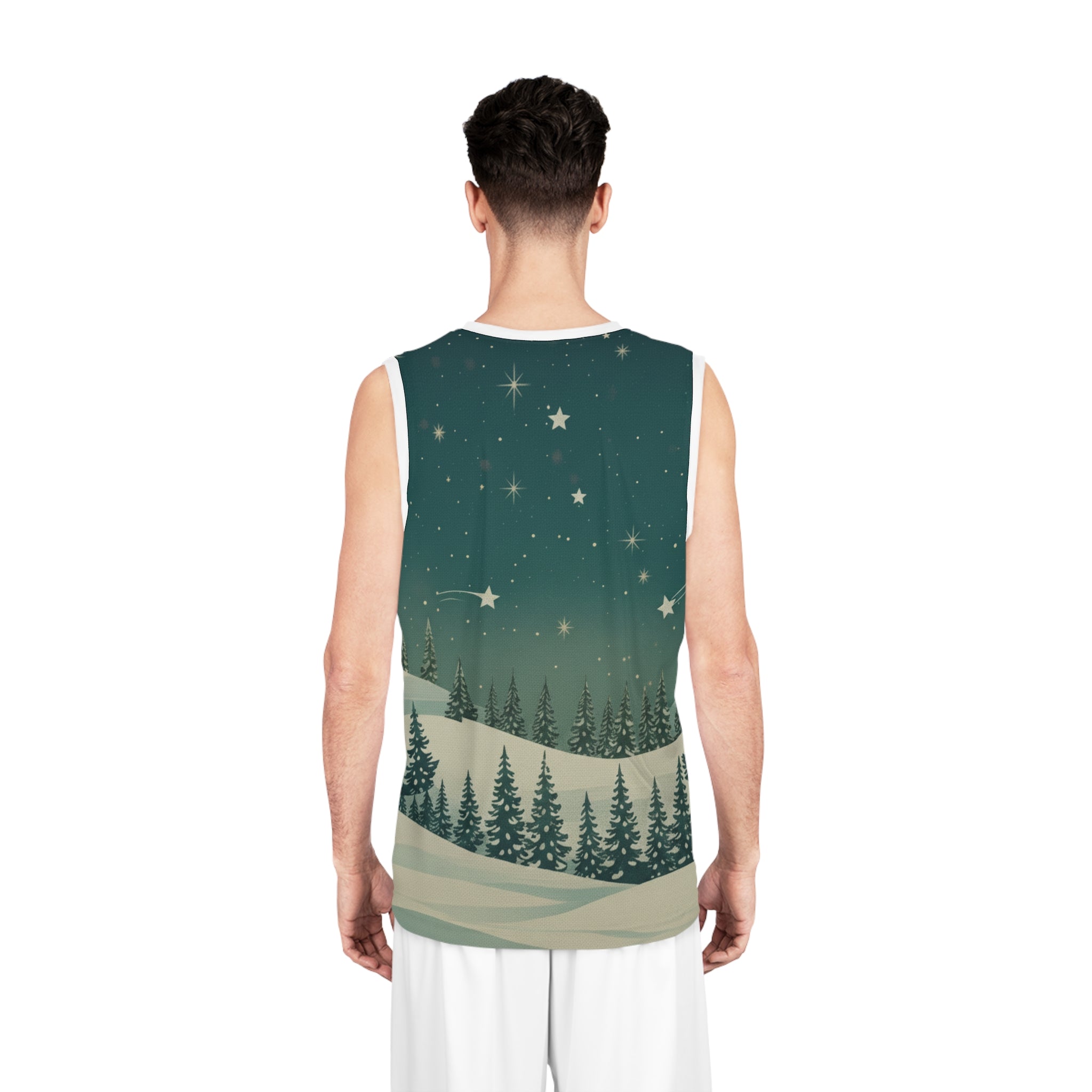 Winter Pine Forest Basketball Jersey - Christmas Holiday Collection