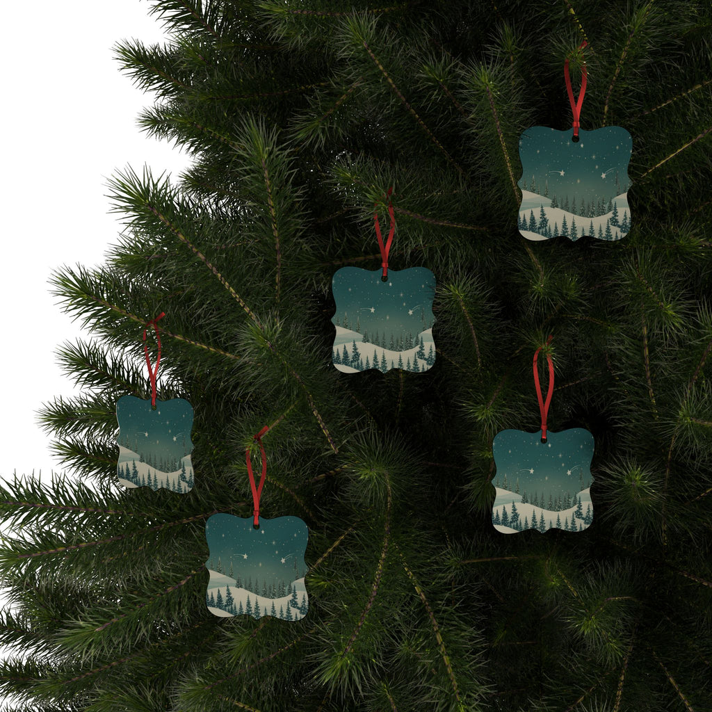 Snowy Pine Forest Aluminum Ornament - Christmas Holiday Collection