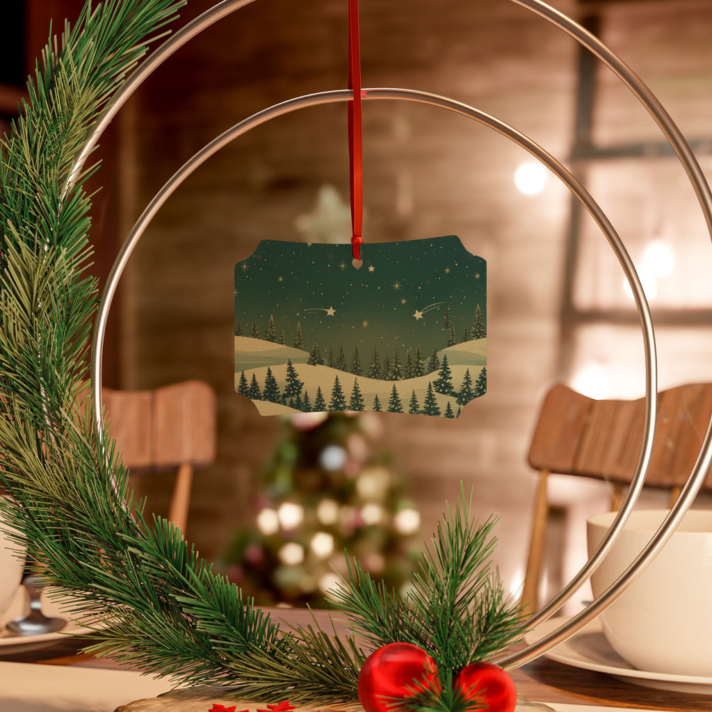 Snowy Pine Forest Aluminum Ornament - Christmas Holiday Collection