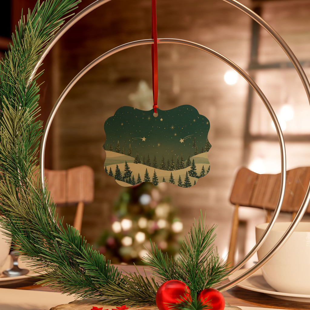 Snowy Pine Forest Aluminum Ornament - Christmas Holiday Collection