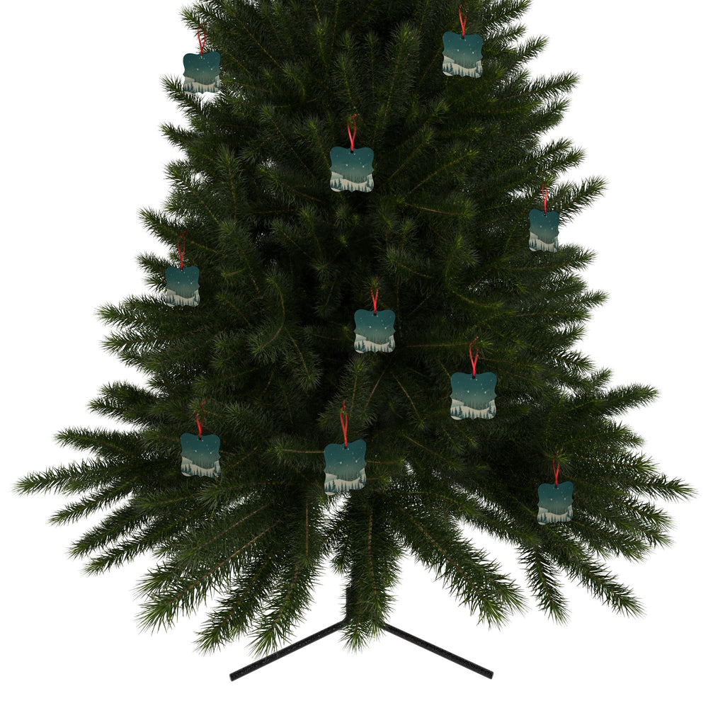 Snowy Pine Forest Aluminum Ornament - Christmas Holiday Collection