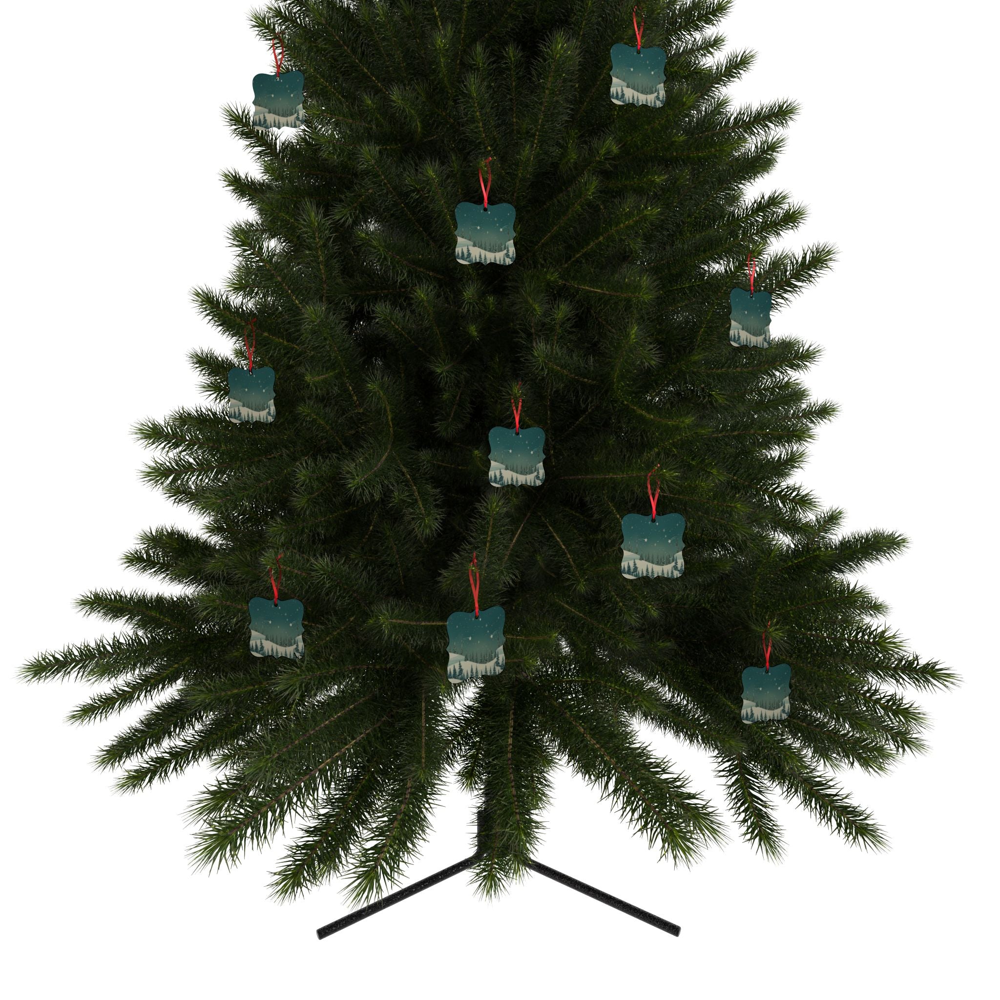 Snowy Pine Forest Aluminum Ornament - Christmas Holiday Collection