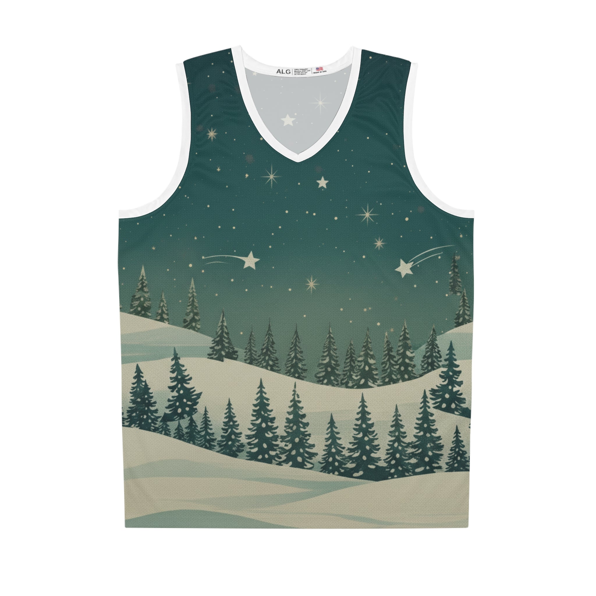 Winter Pine Forest Basketball Jersey - Christmas Holiday Collection