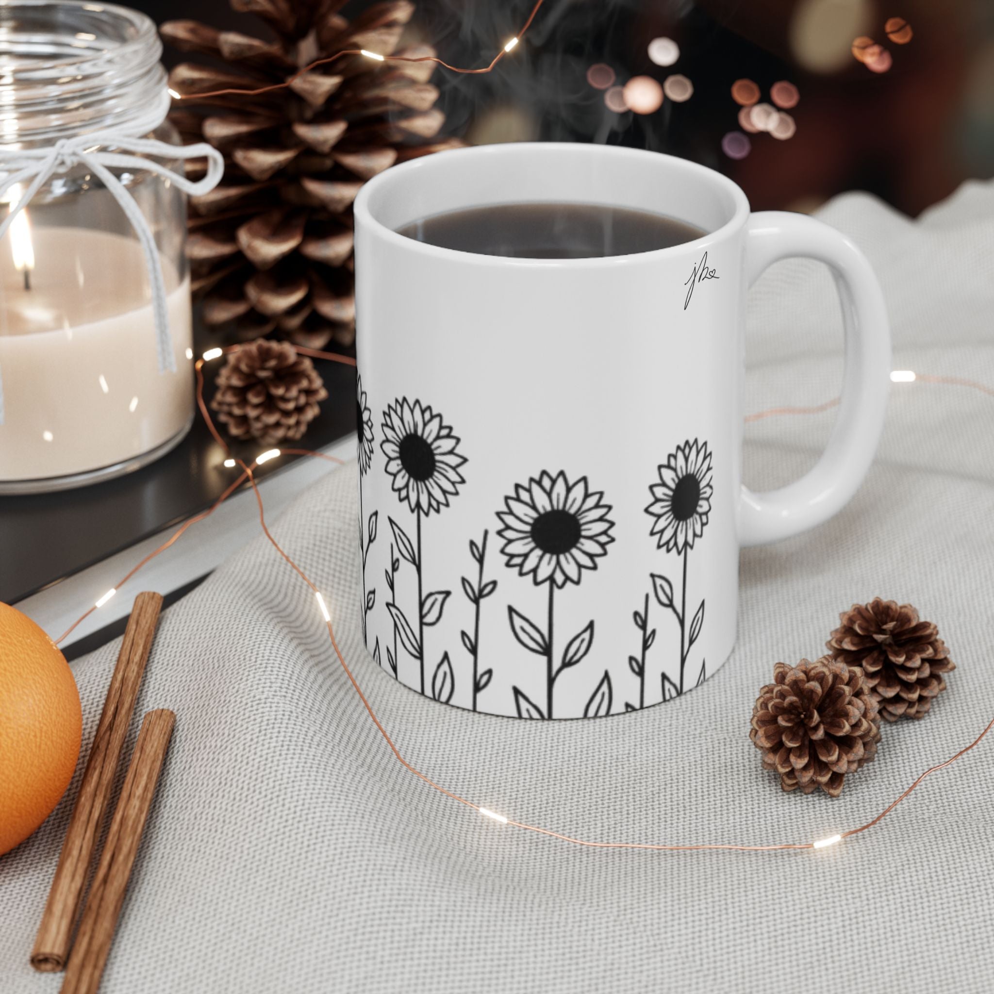 Ceramic Mug - Outlined Sunflower Signature Collection by Juli