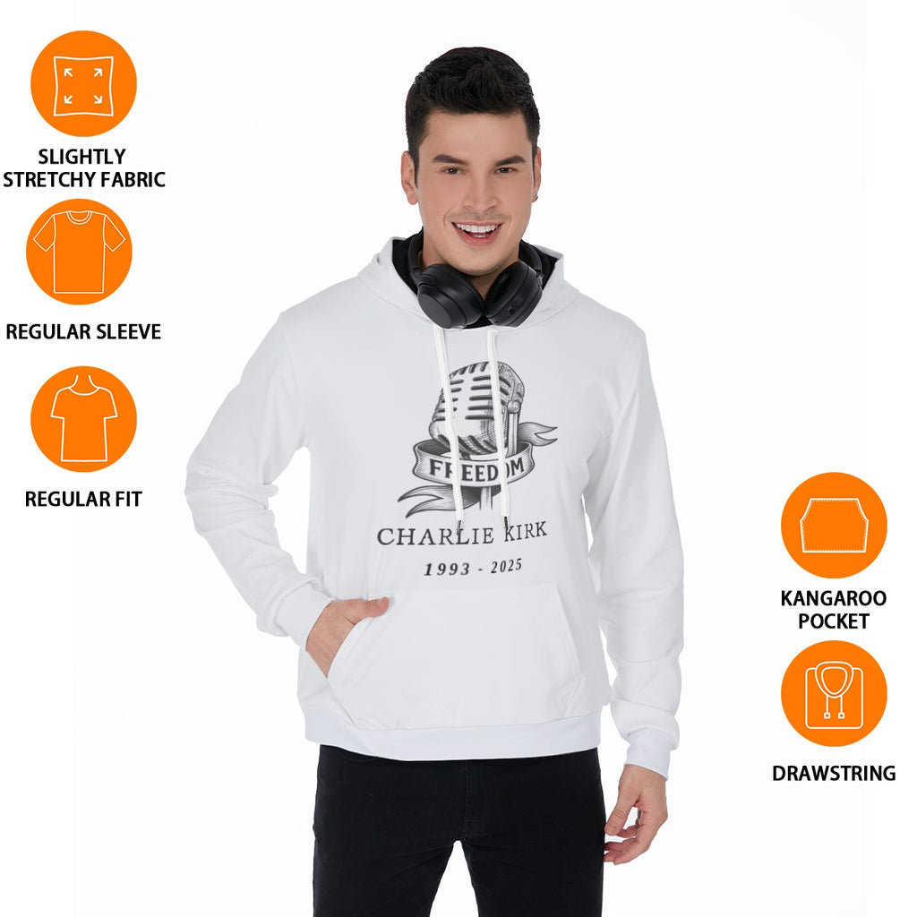 All-Over Print Men's Pullover Hoodie - Charlie Kirk Freedom Microphone Collection