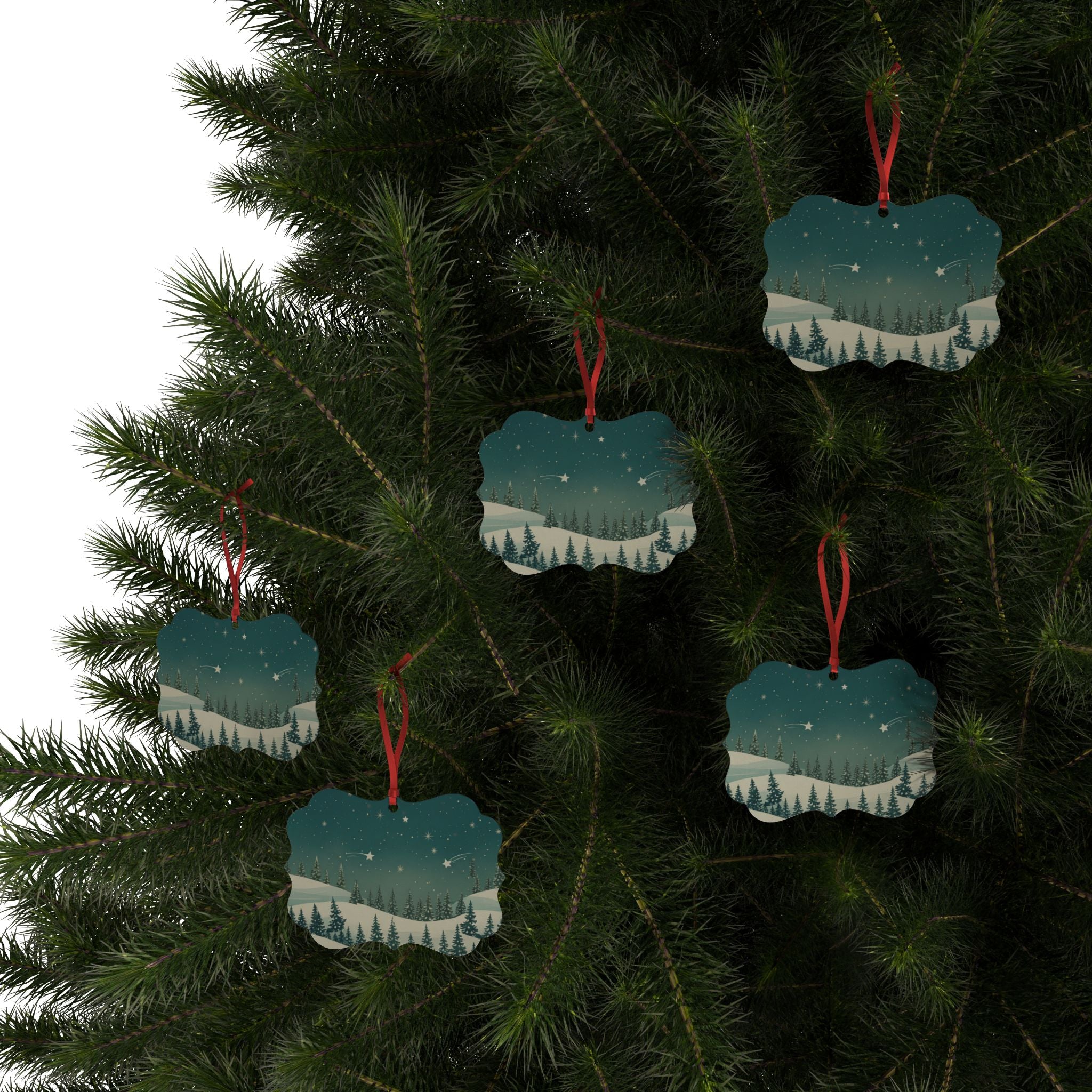 Snowy Pine Forest Aluminum Ornament - Christmas Holiday Collection