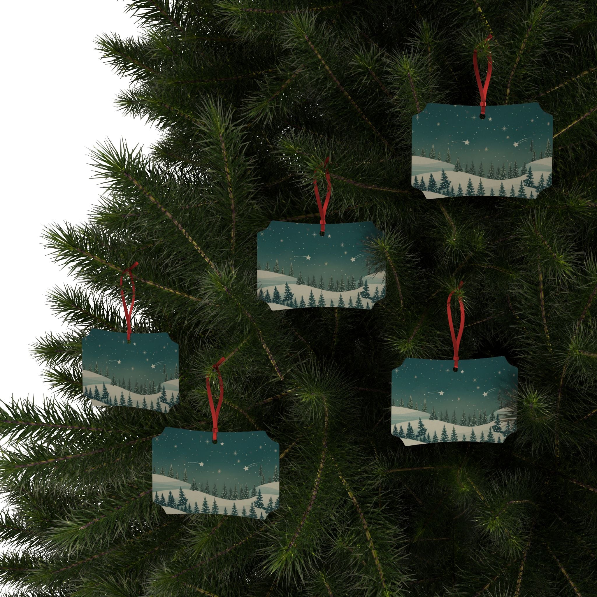 Snowy Pine Forest Aluminum Ornament - Christmas Holiday Collection