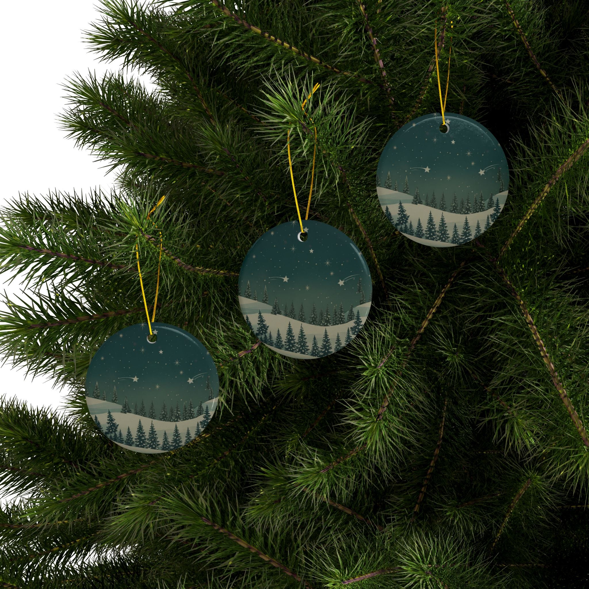 Winter Night Ceramic Ornament - Christmas Holiday Collection