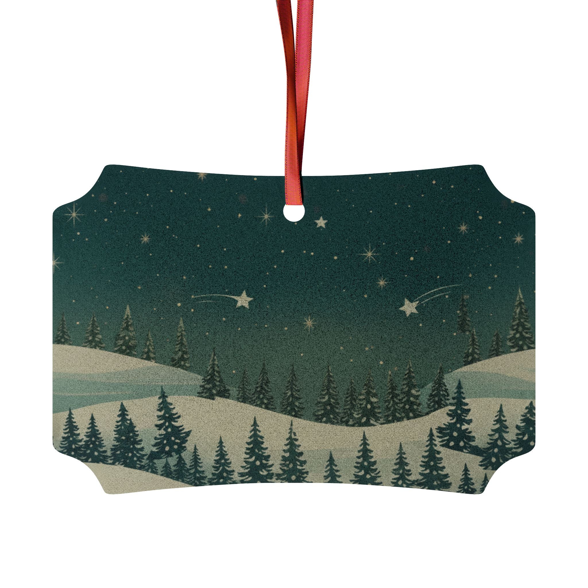 Snowy Pine Forest Aluminum Ornament - Christmas Holiday Collection