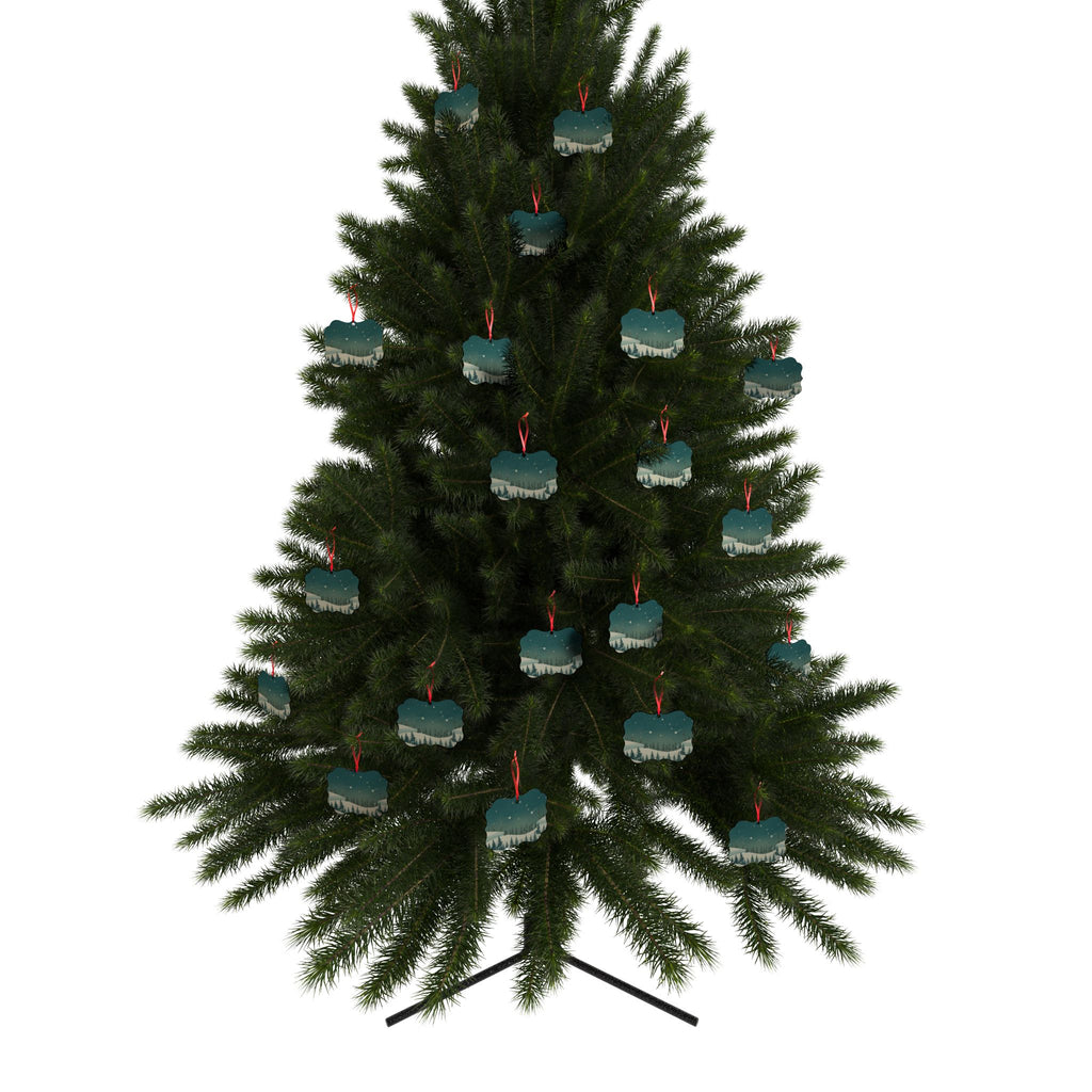 Snowy Pine Forest Aluminum Ornament - Christmas Holiday Collection