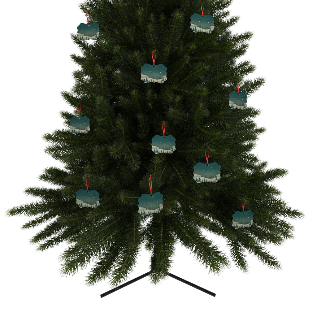 Snowy Pine Forest Aluminum Ornament - Christmas Holiday Collection