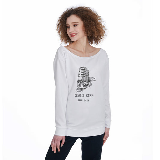 All-Over Print Women's Off-Shoulder Sweatshirt - Charlie Kirk Freedom Microphone Collection