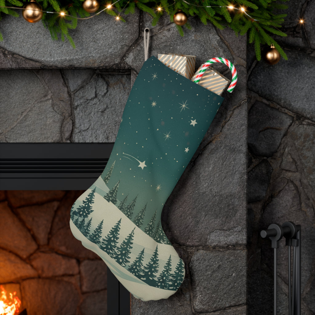 Christmas Stocking with Starry Winter Forest - Christmas Holiday Collection