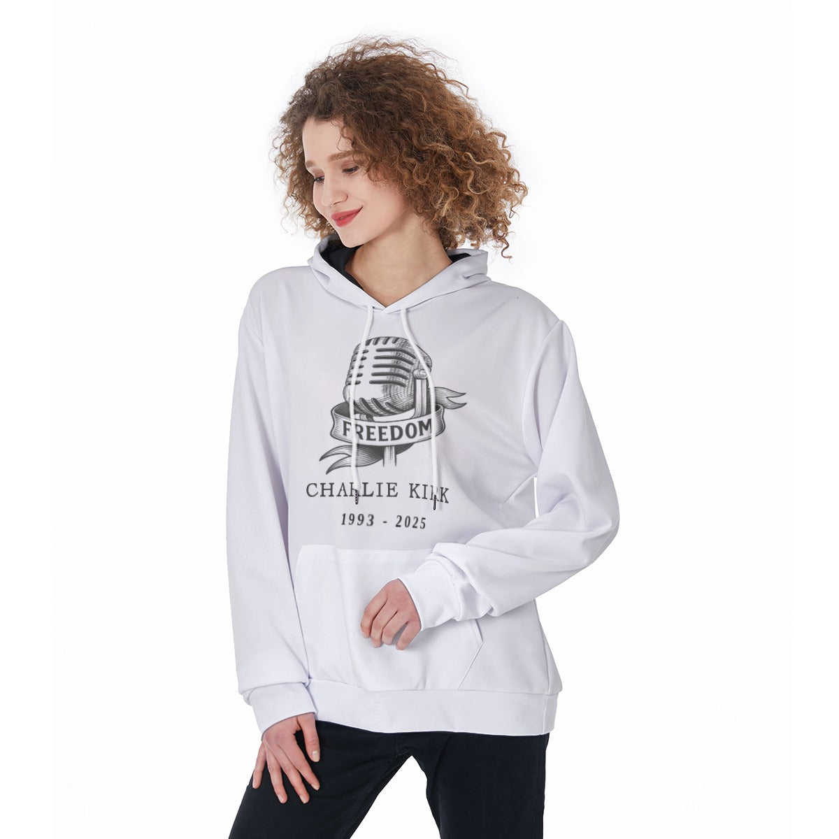 All-Over Print Women's Pullover Hoodie - Charlie Kirk Freedom Microphone Collection