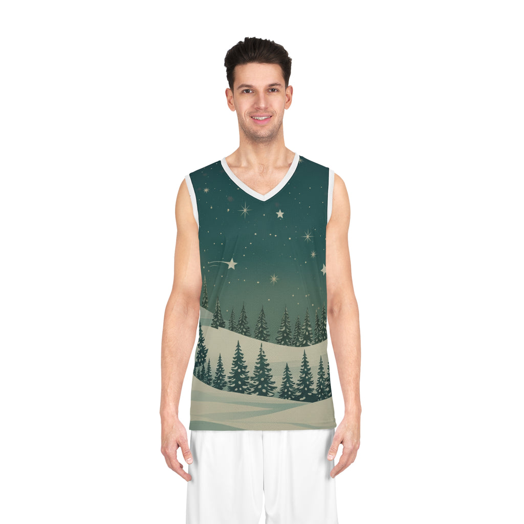 Winter Pine Forest Basketball Jersey - Christmas Holiday Collection