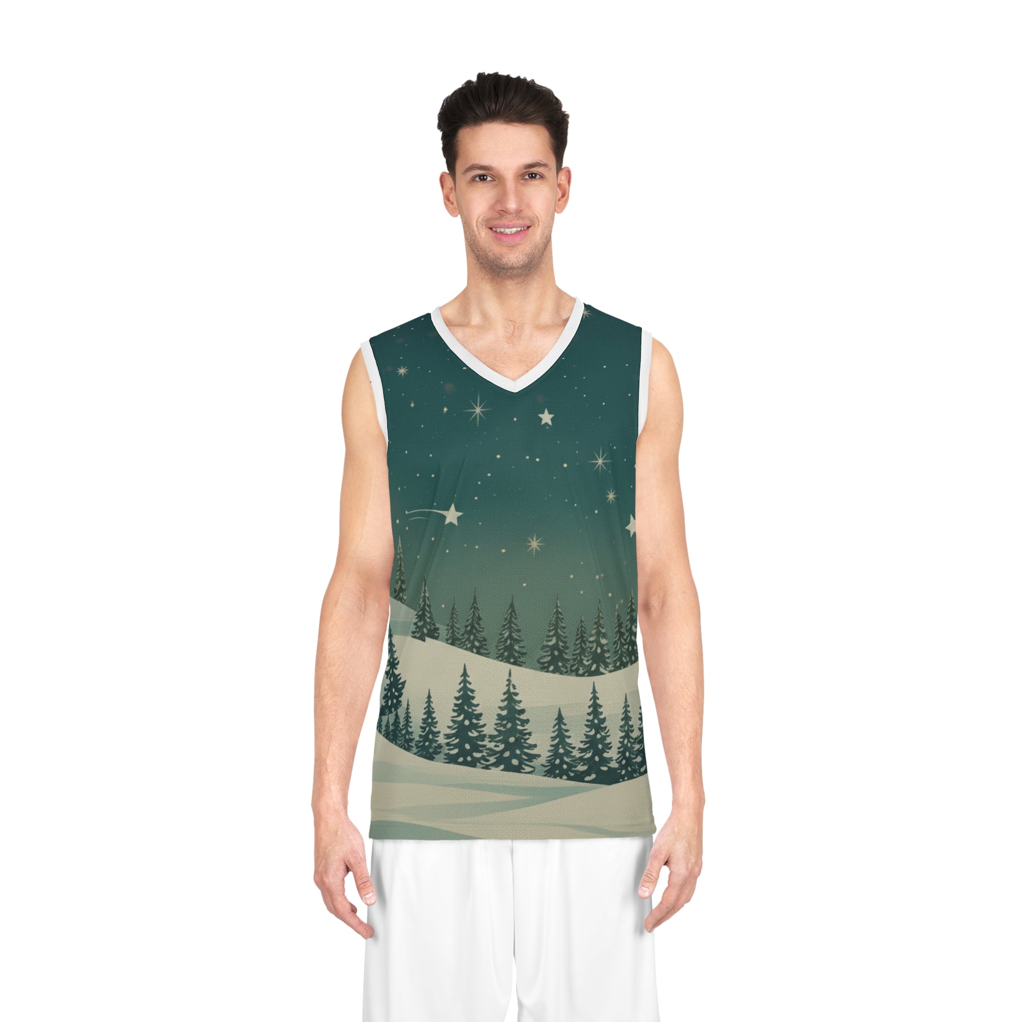 Winter Pine Forest Basketball Jersey - Christmas Holiday Collection