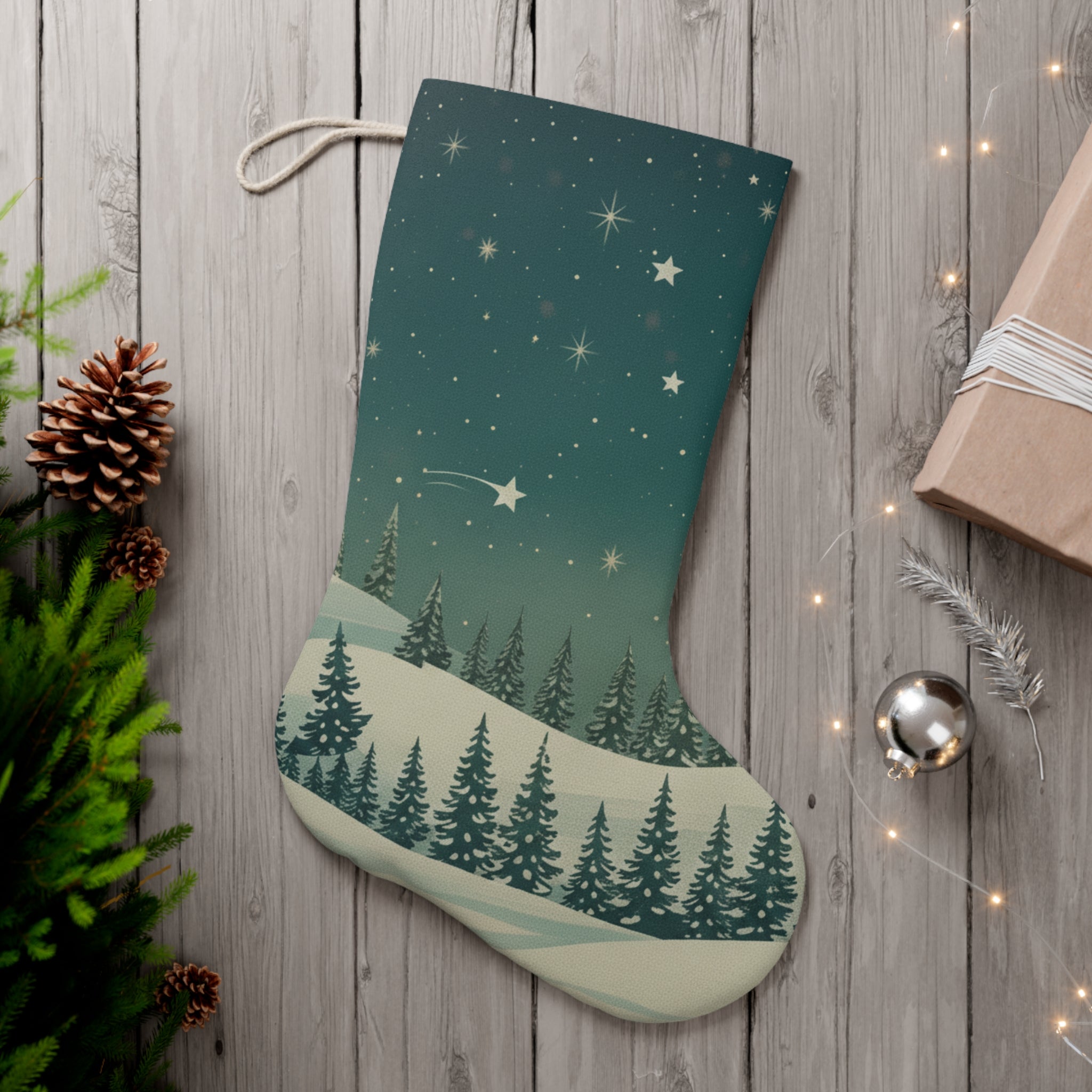 Christmas Stocking with Starry Winter Forest - Christmas Holiday Collection