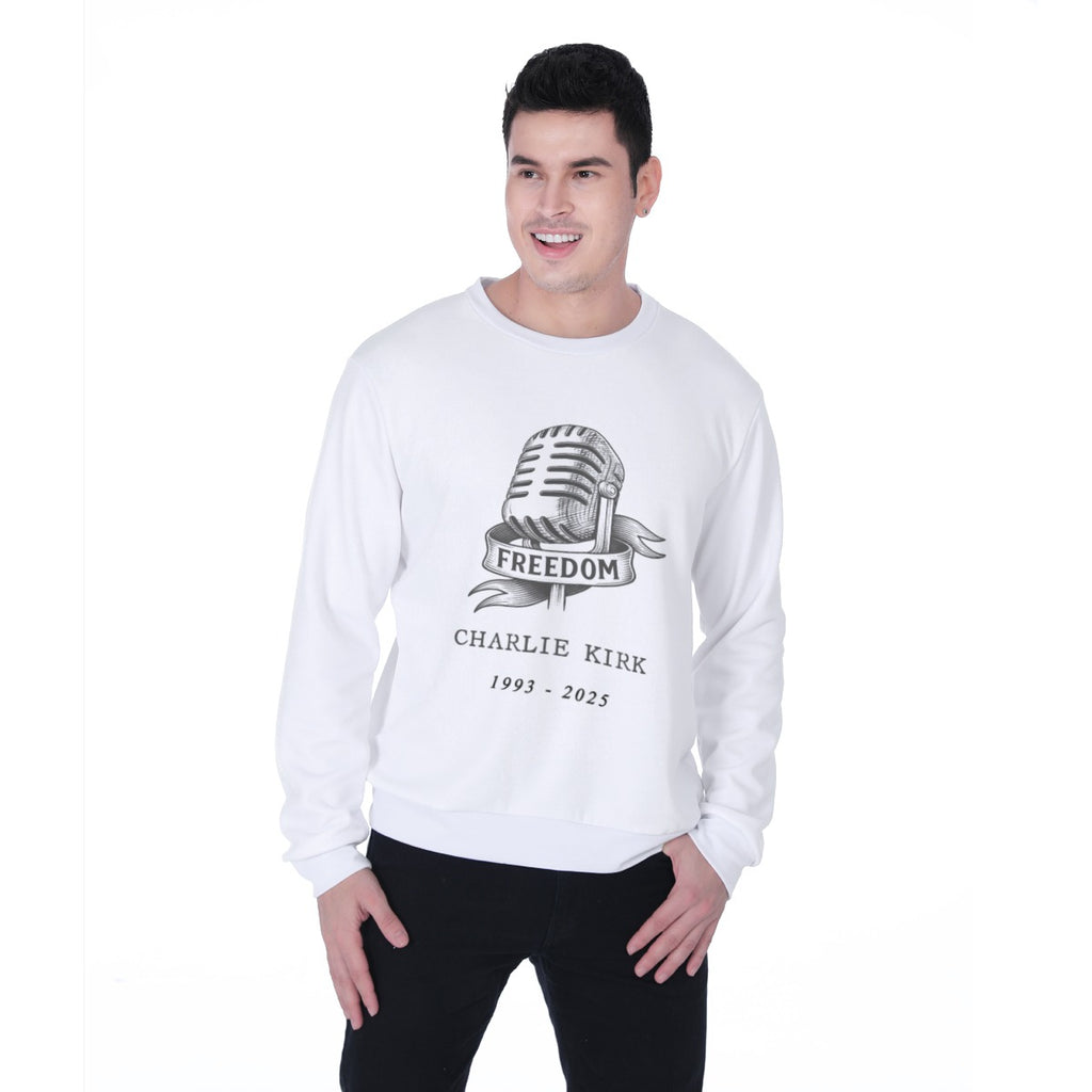 All-Over Print Men's Heavy Fleece Sweatshirt - Charlie Kirk Freedom Microphone Collection