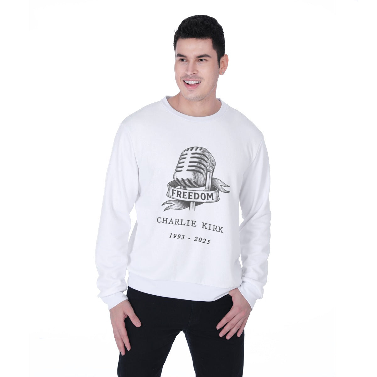 All-Over Print Men's Heavy Fleece Sweatshirt - Charlie Kirk Freedom Microphone Collection