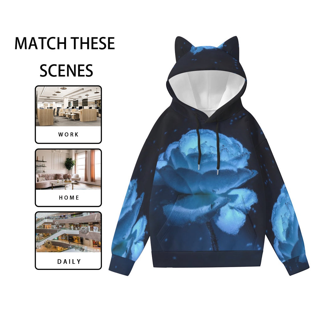 All-Over Print Women’s Hoodie With Decorative Ears