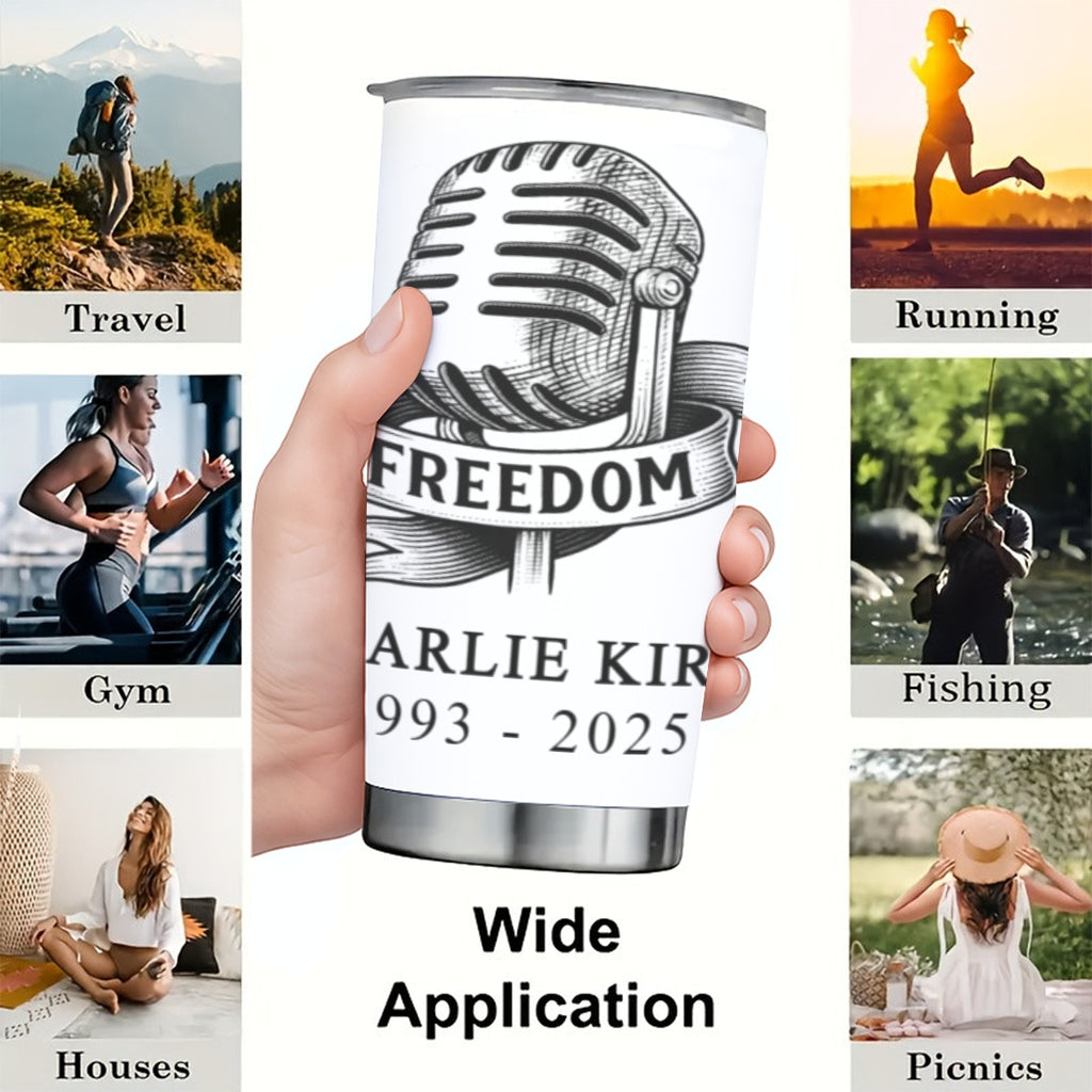 Custom 20OZ Tumbler With Sliding Lid For The USA - Charlie Kirk Freedom Microphone Collection