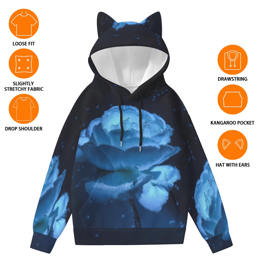 All-Over Print Women’s Hoodie With Decorative Ears
