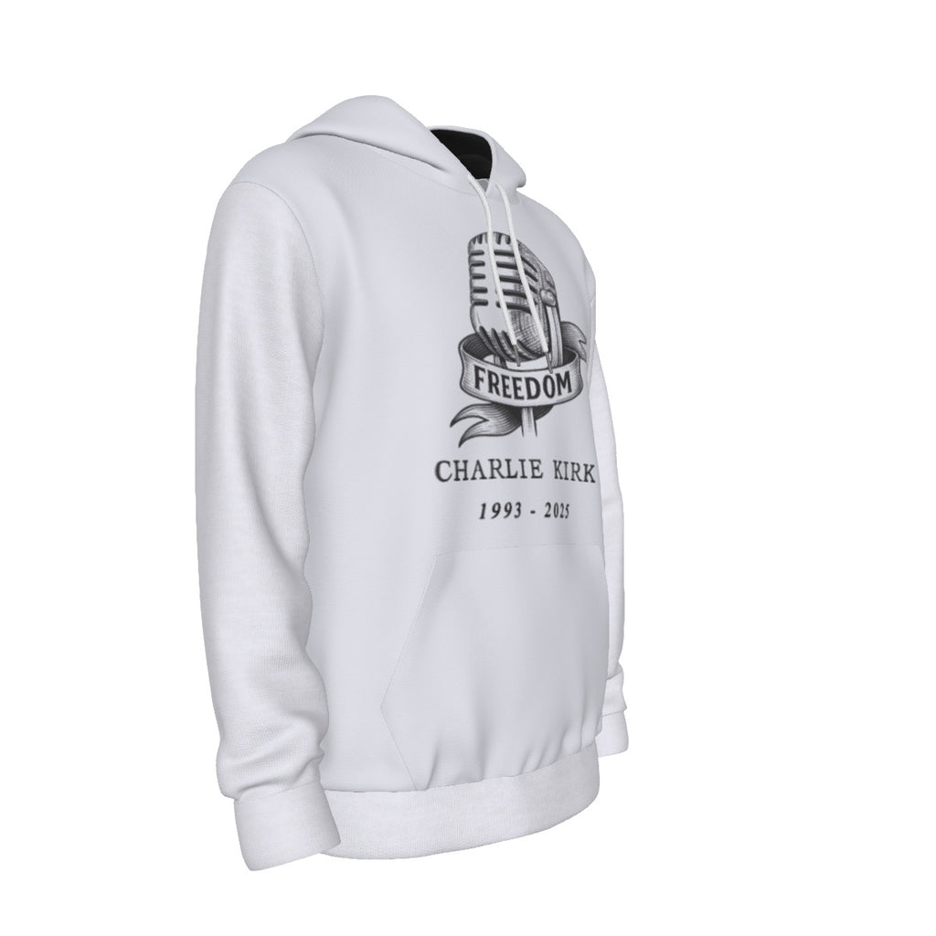 All-Over Print Men's Thicken Pullover Hoodie - Charlie Kirk Freedom Microphone Collection