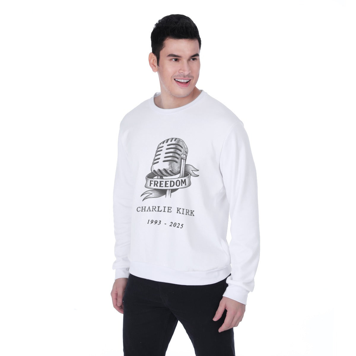 All-Over Print Men's Heavy Fleece Sweatshirt - Charlie Kirk Freedom Microphone Collection
