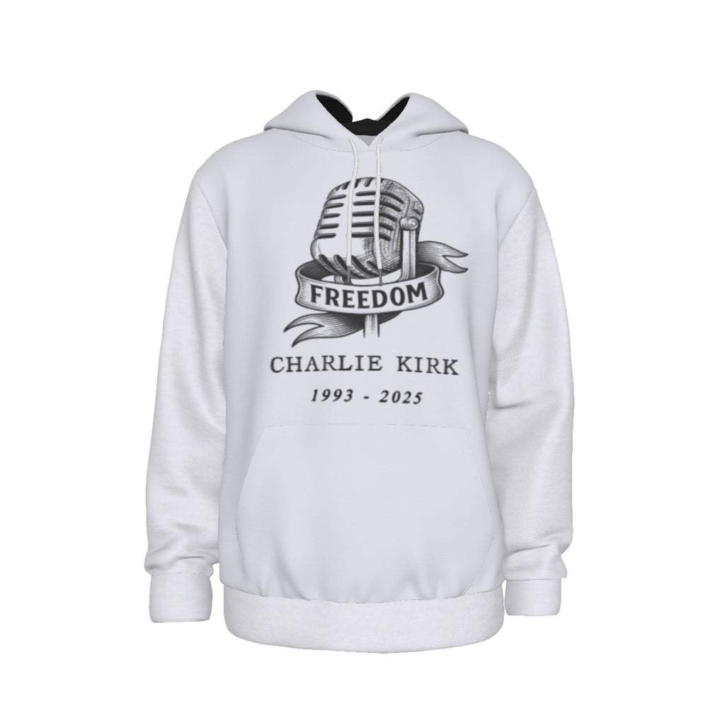 All-Over Print Men's Thicken Pullover Hoodie - Charlie Kirk Freedom Microphone Collection