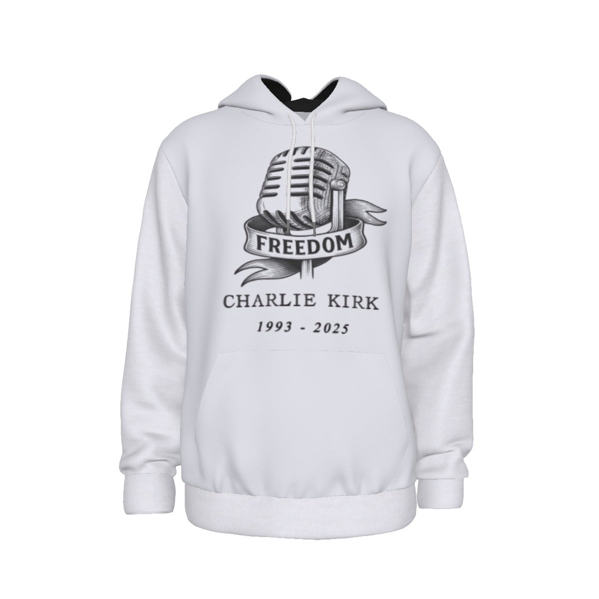 All-Over Print Men's Thicken Pullover Hoodie - Charlie Kirk Freedom Microphone Collection