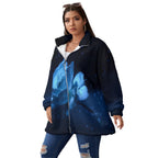 All-Over Print Unisex Borg Fleece Stand-up Collar Coat With Zipper Closure(Plus Size)