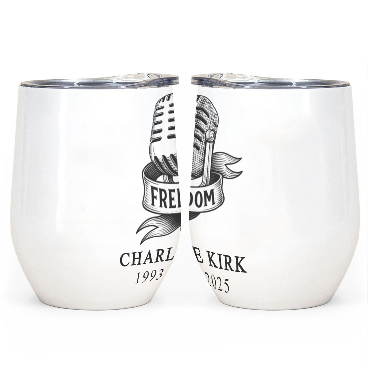 All-Over Print Egg Cup Wine Tumbler|12OZ - Charlie Kirk Freedom Microphone Collection
