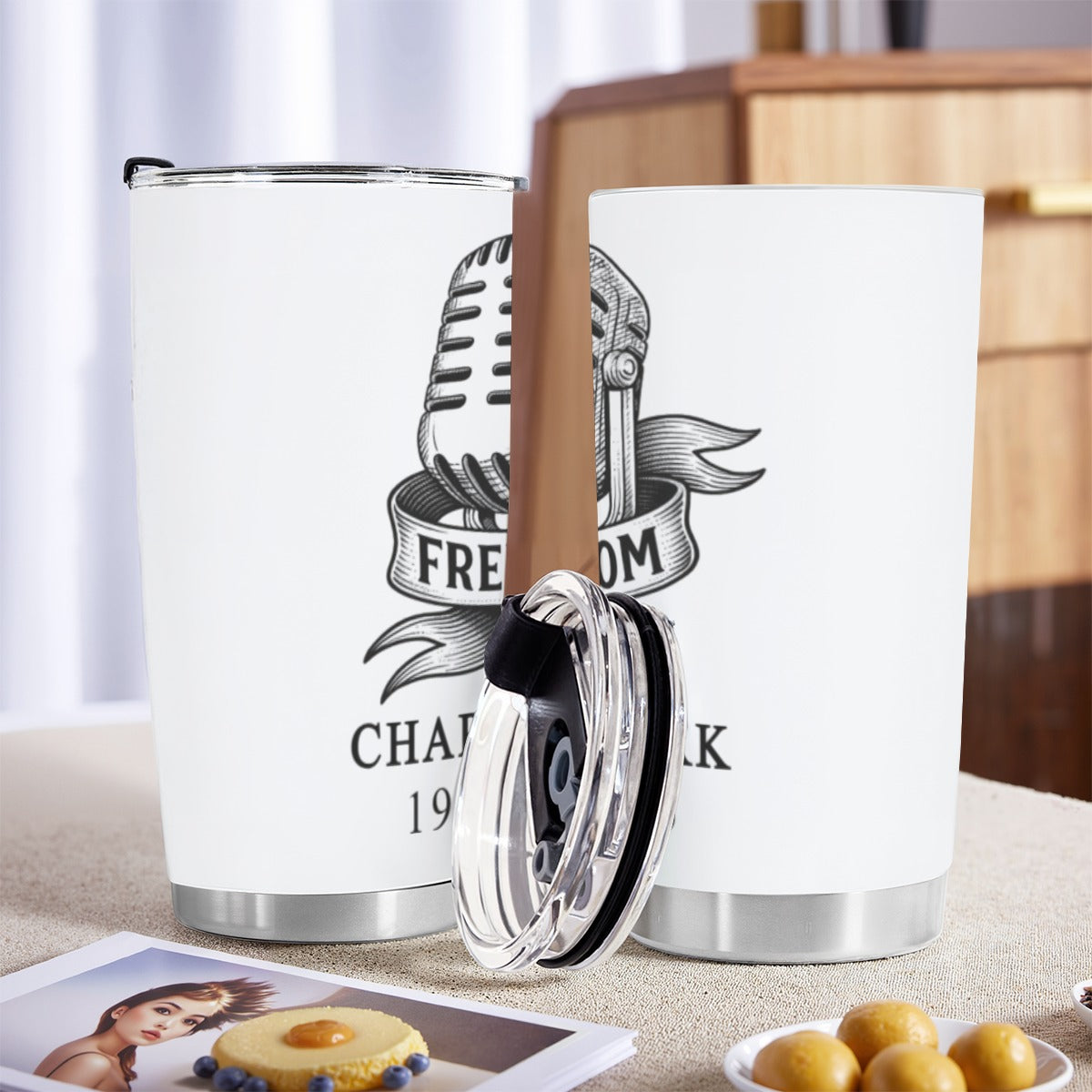 Custom 20OZ Tumbler With Sliding Lid For The USA - Charlie Kirk Freedom Microphone Collection