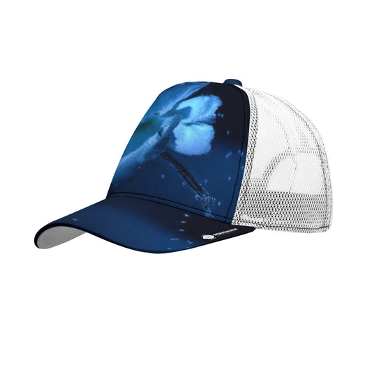 All-Over Print Black Buckle Peaked Mesh Cap With Box