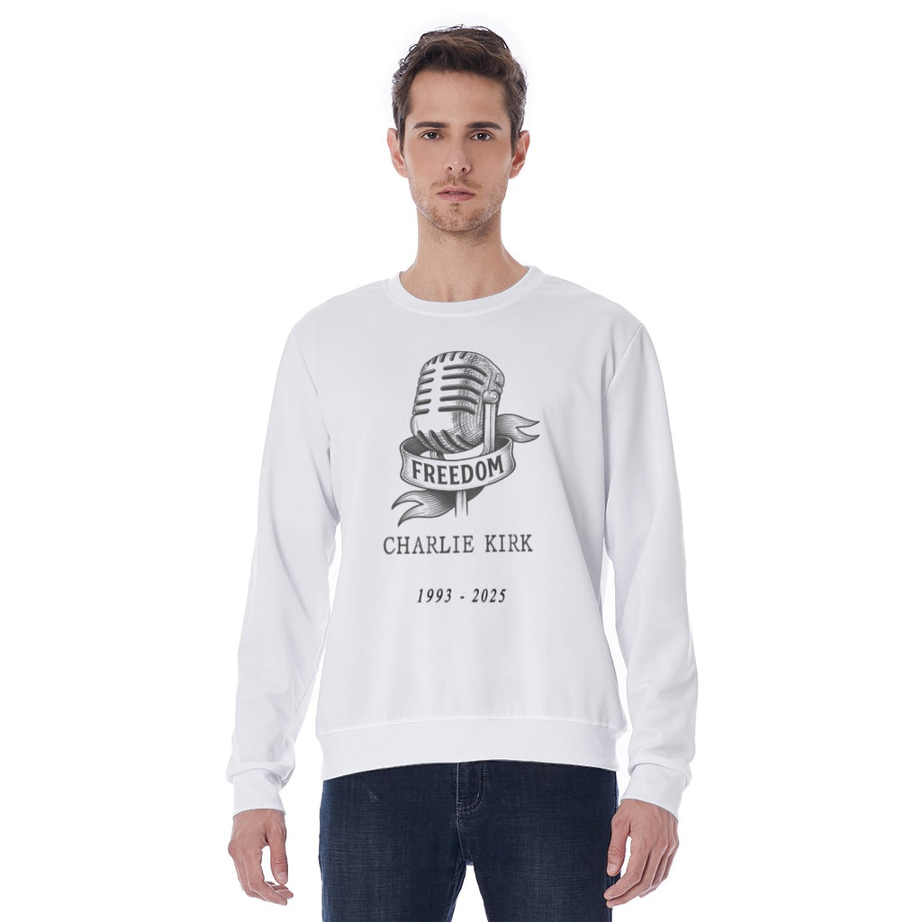 All-Over Print Men's Sweatshirt - Charlie Kirk Freedom Microphone Collection