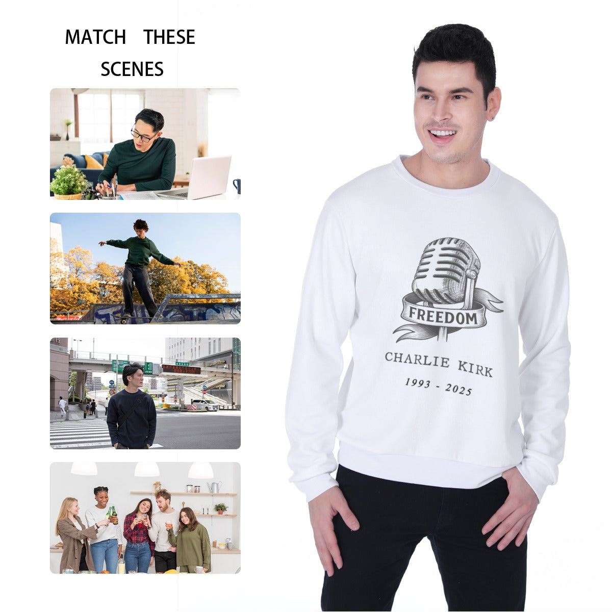 All-Over Print Men's Heavy Fleece Sweatshirt - Charlie Kirk Freedom Microphone Collection