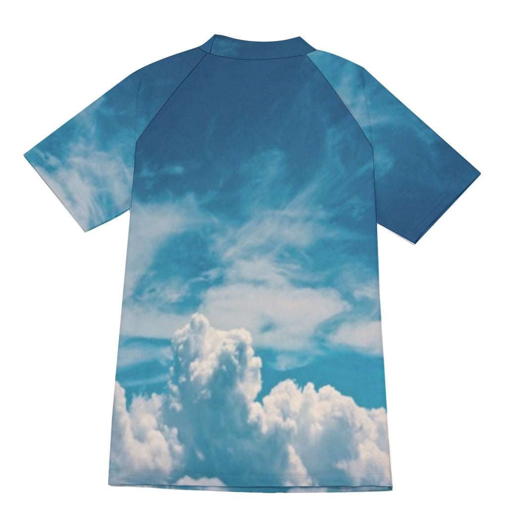 All-Over Print Men's Tight Surf Clothing With Half Sleeves