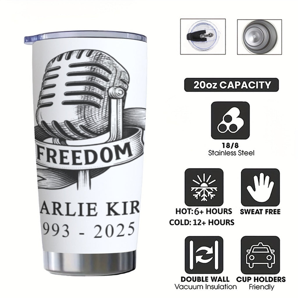 Custom 20OZ Tumbler With Sliding Lid For The USA - Charlie Kirk Freedom Microphone Collection