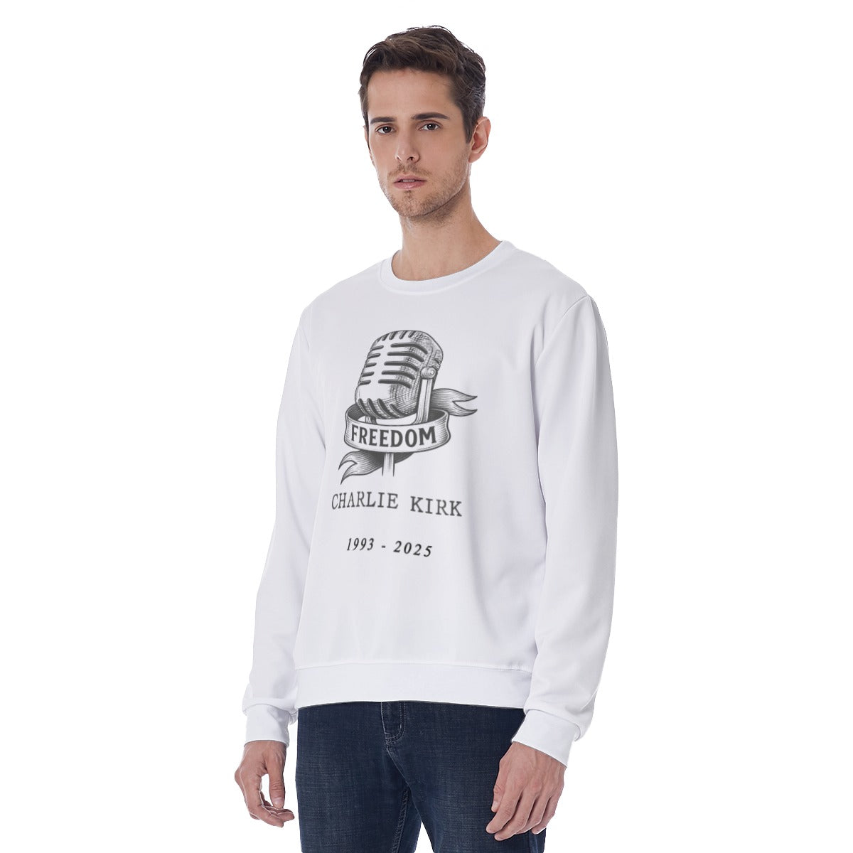 All-Over Print Men's Sweatshirt - Charlie Kirk Freedom Microphone Collection