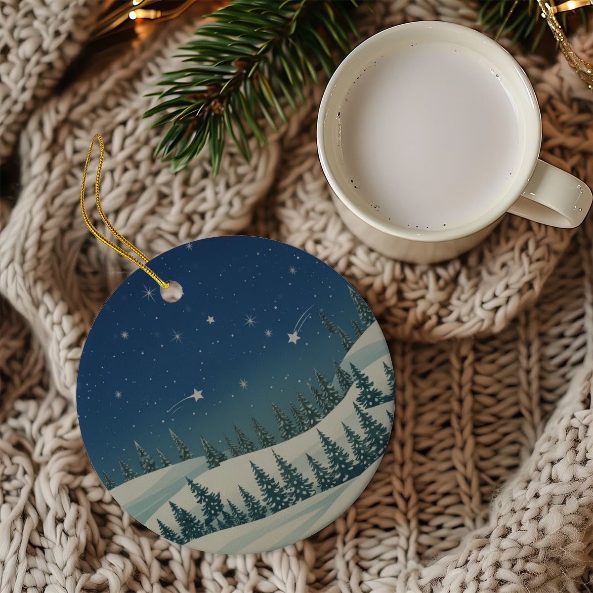 Round Christmas Ceramic Decoration Ornaments - Christmas Holiday Collection