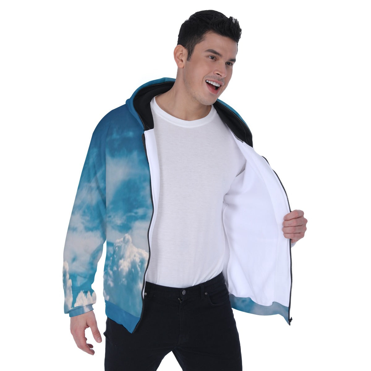 All-Over Print Men's Heavy Fleece Raglan Zip Up Hoodie With Pocket